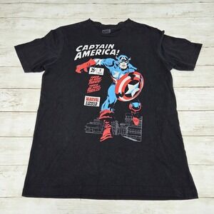 Marvel‎ T-Shirt Mens Small Black Captain America Comic Graphic Short Sleeve Tee